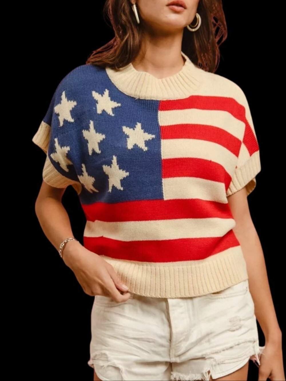 BiBi Star Patches American Flag Sleeveless Sweater
